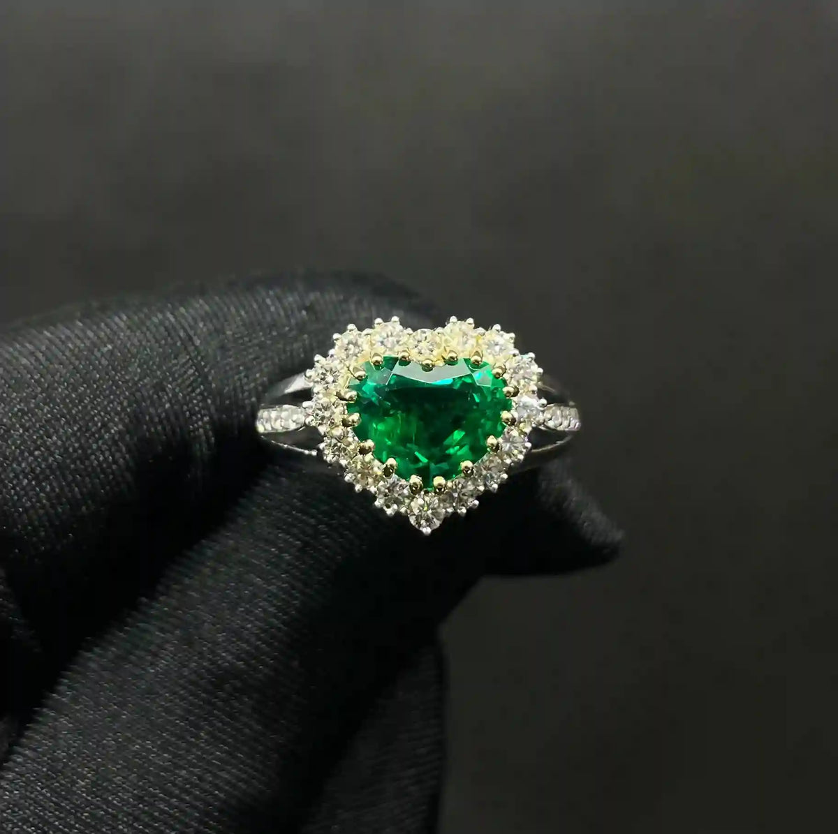 0.68 CT Lab Grown Heart Cut Gemstone Ring With Side Diamonds (Ready for Delivery)