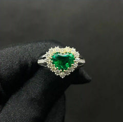0.68 CT Lab Grown Heart Cut Gemstone Ring With Side Diamonds (Ready for Delivery)