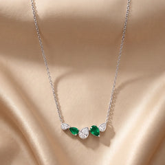 1.60 CT Pear Curved Cluster Emerald & Diamond Chain & Pendant