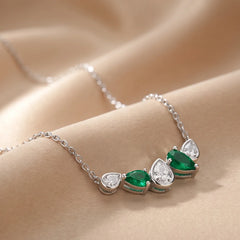 1.60 CT Pear Curved Cluster Emerald & Diamond Chain & Pendant