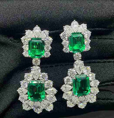 14.87 CT Lab Grown Gemstone Emerald Drop Earring With Side Diamonds (Ready for Delivery)