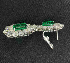 14.87 CT Lab Grown Gemstone Emerald Drop Earring With Side Diamonds (Ready for Delivery)