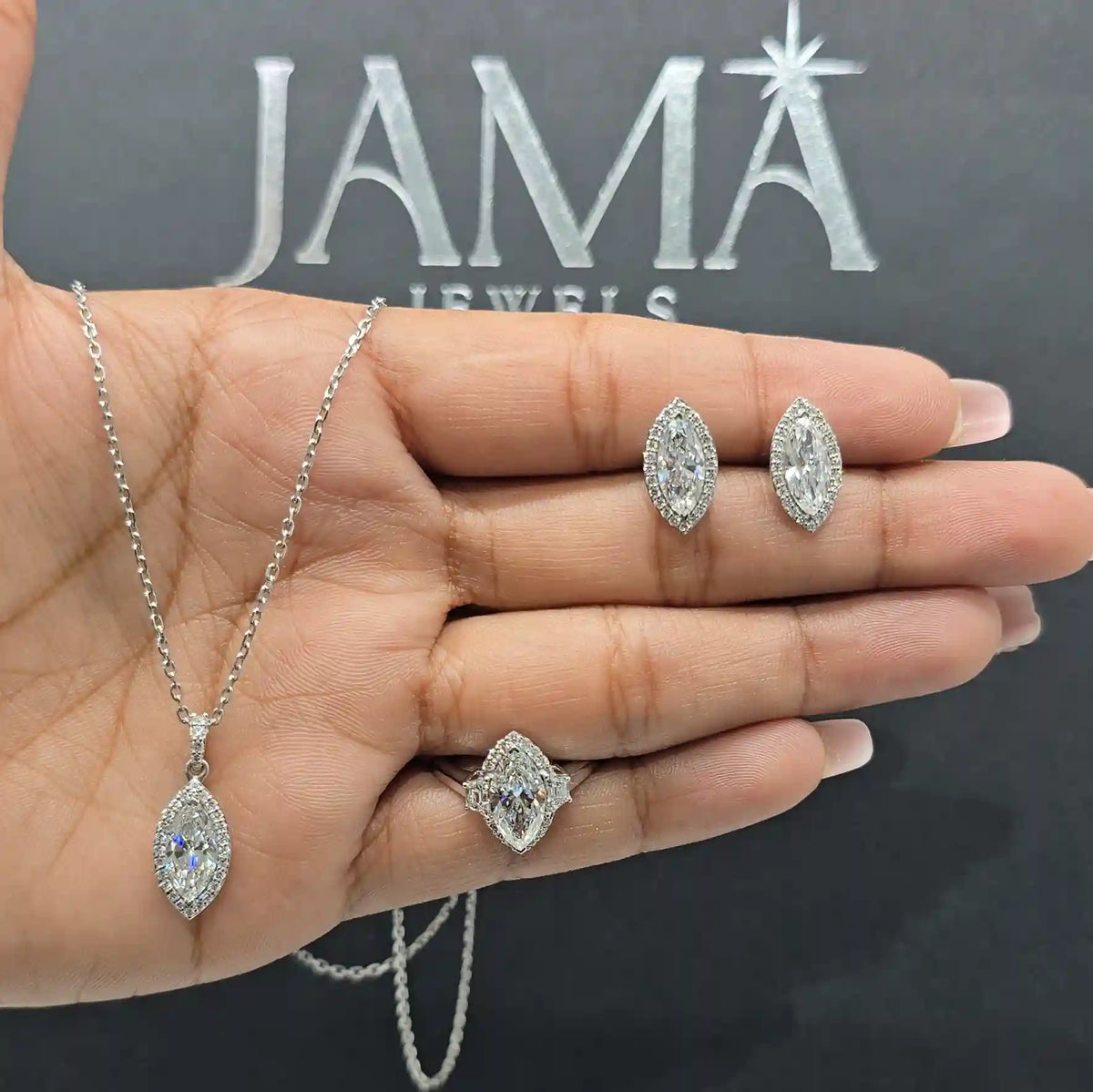 5.60 CT Marquise Cut Jewellery Set - Ring, Earring & Chain Pendant (Ready for Delivery)