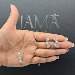 7.70 CT Three Stone Drop Diamond Jewellery Set - Earring & Chain Pendant (Ready for Delivery)