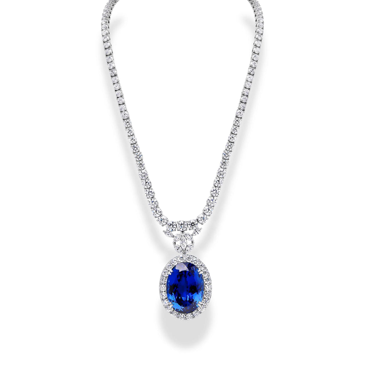 18 KT Gold Necklace with Blue Sapphires and Diamonds