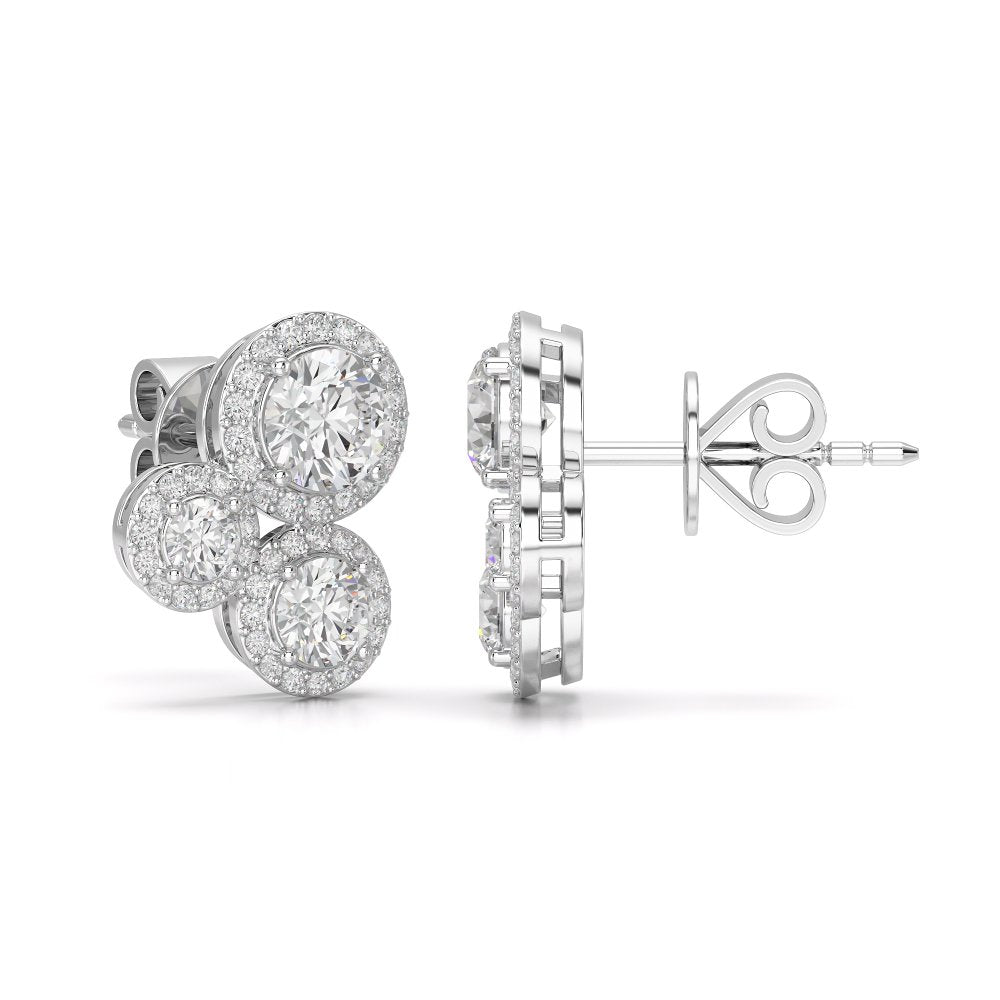 2.30 CT Trio Halo Round Cut Diamond Stud Earrings Jama Jewels