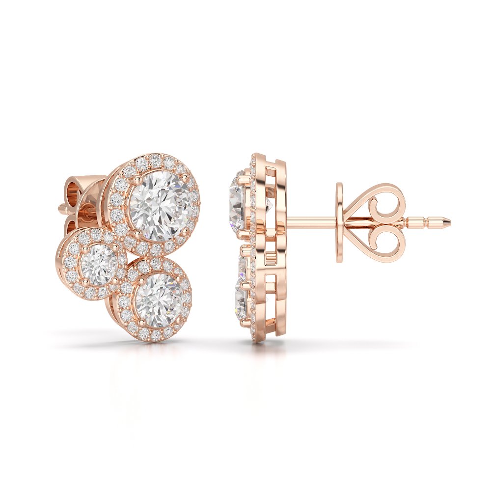 2.30 CT Trio Halo Round Cut Diamond Stud Earrings Jama Jewels