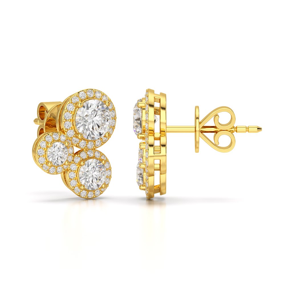 2.30 CT Trio Halo Round Cut Diamond Stud Earrings Jama Jewels