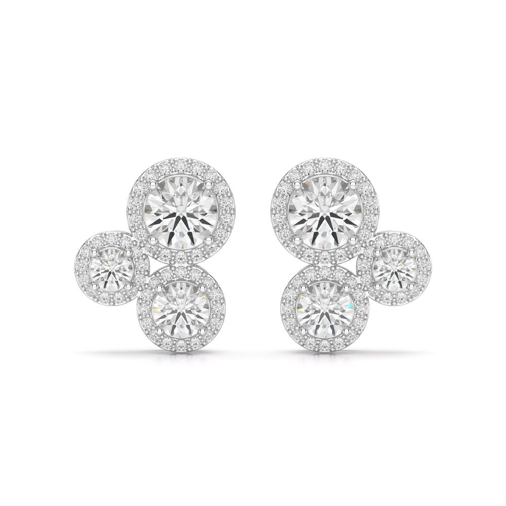 2.30 CT Trio Halo Round Cut Diamond Stud Earrings Jama Jewels