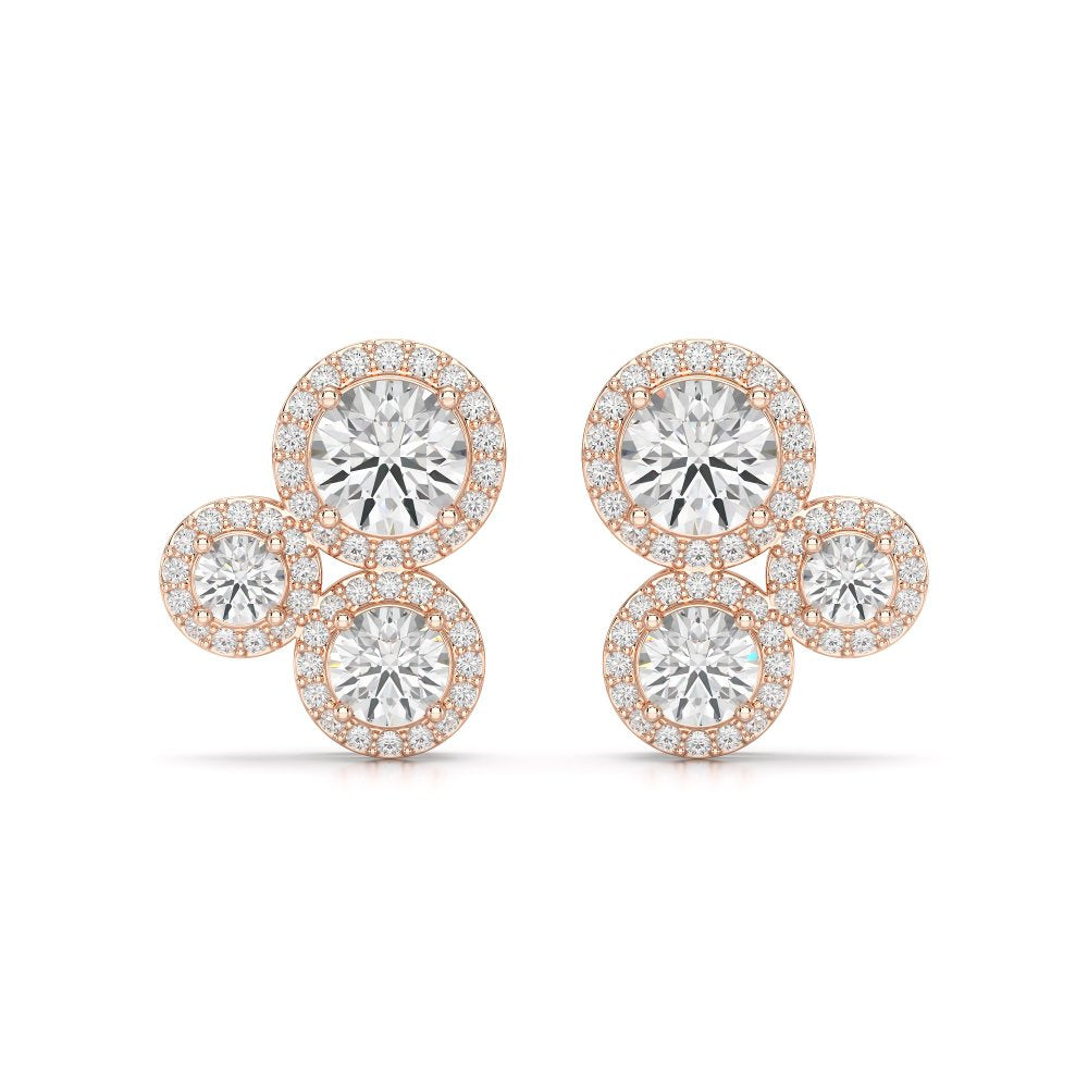 2.30 CT Trio Halo Round Cut Diamond Stud Earrings Jama Jewels