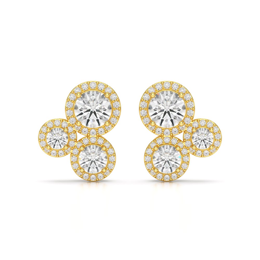 2.30 CT Trio Halo Round Cut Diamond Stud Earrings Jama Jewels