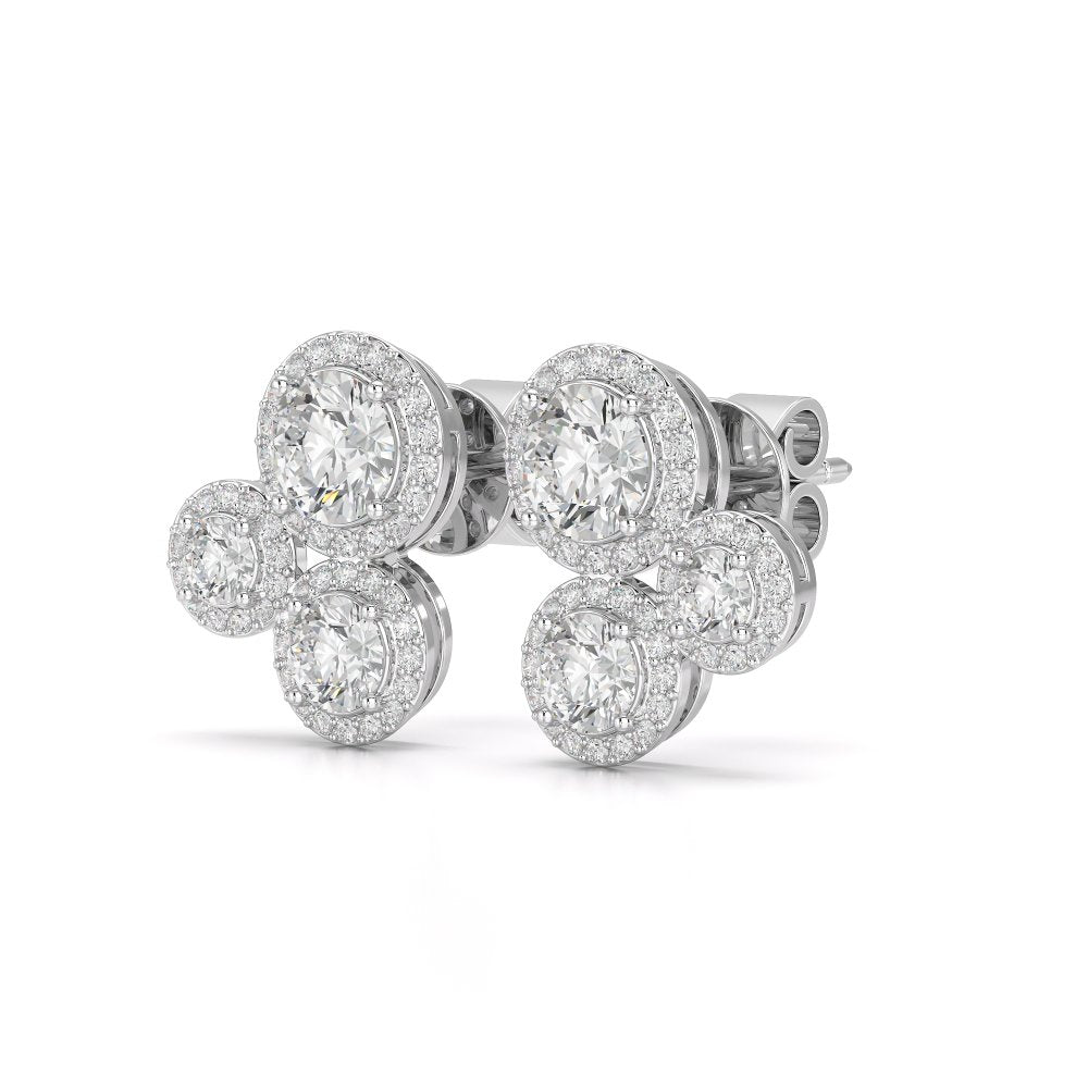 2.30 CT Trio Halo Round Cut Diamond Stud Earrings Jama Jewels