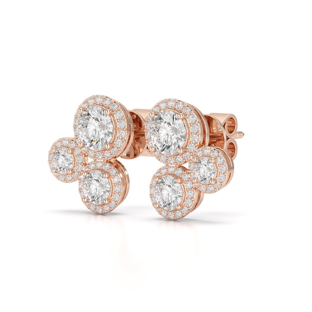 2.30 CT Trio Halo Round Cut Diamond Stud Earrings Jama Jewels