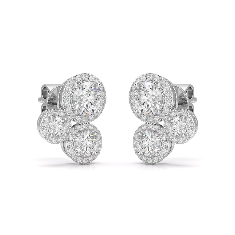 2.30 CT Trio Halo Round Cut Diamond Stud Earrings Jama Jewels