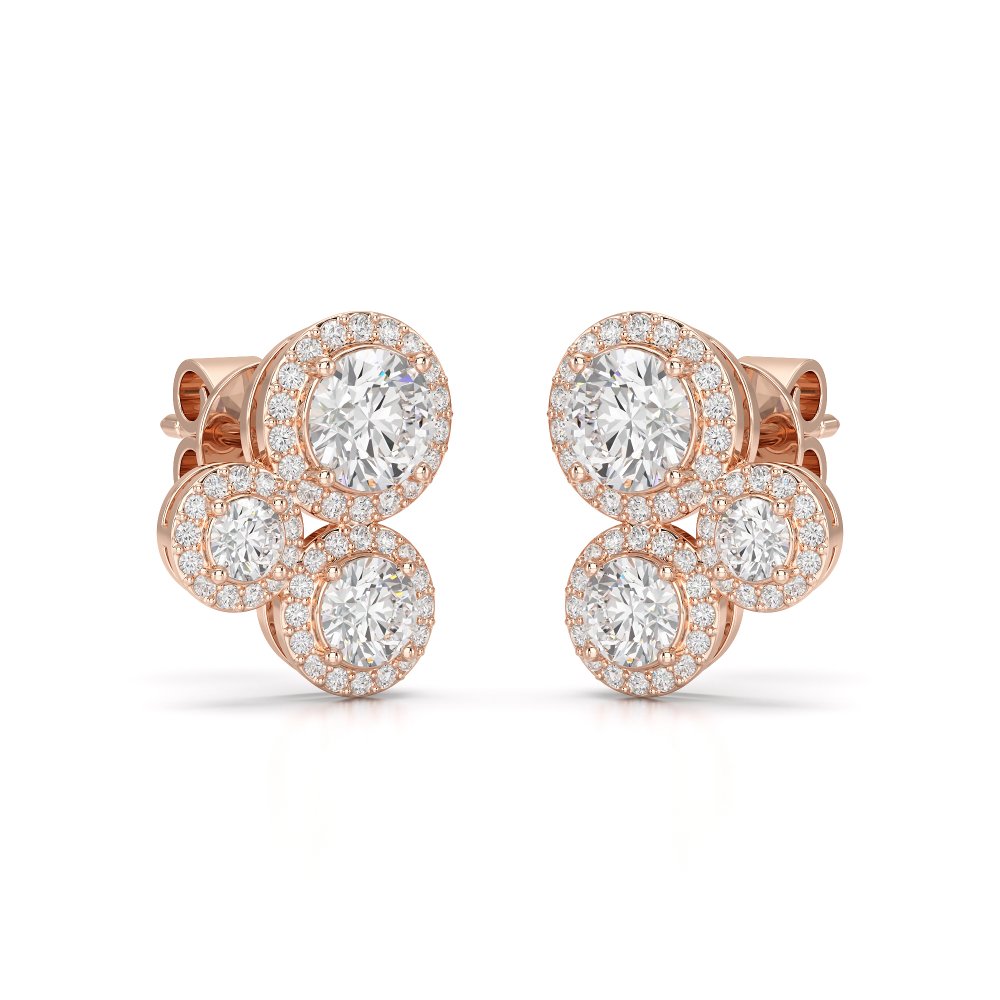 2.30 CT Trio Halo Round Cut Diamond Stud Earrings Jama Jewels