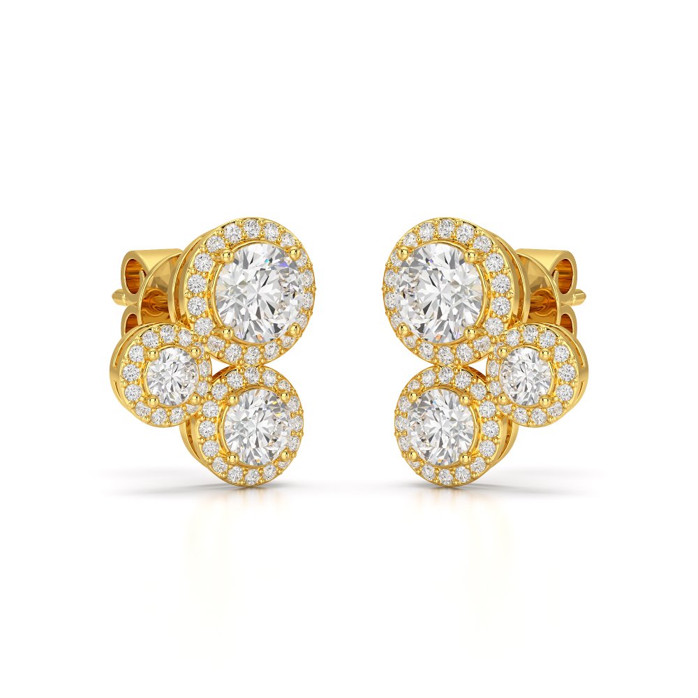 2.30 CT Trio Halo Round Cut Diamond Stud Earrings Jama Jewels