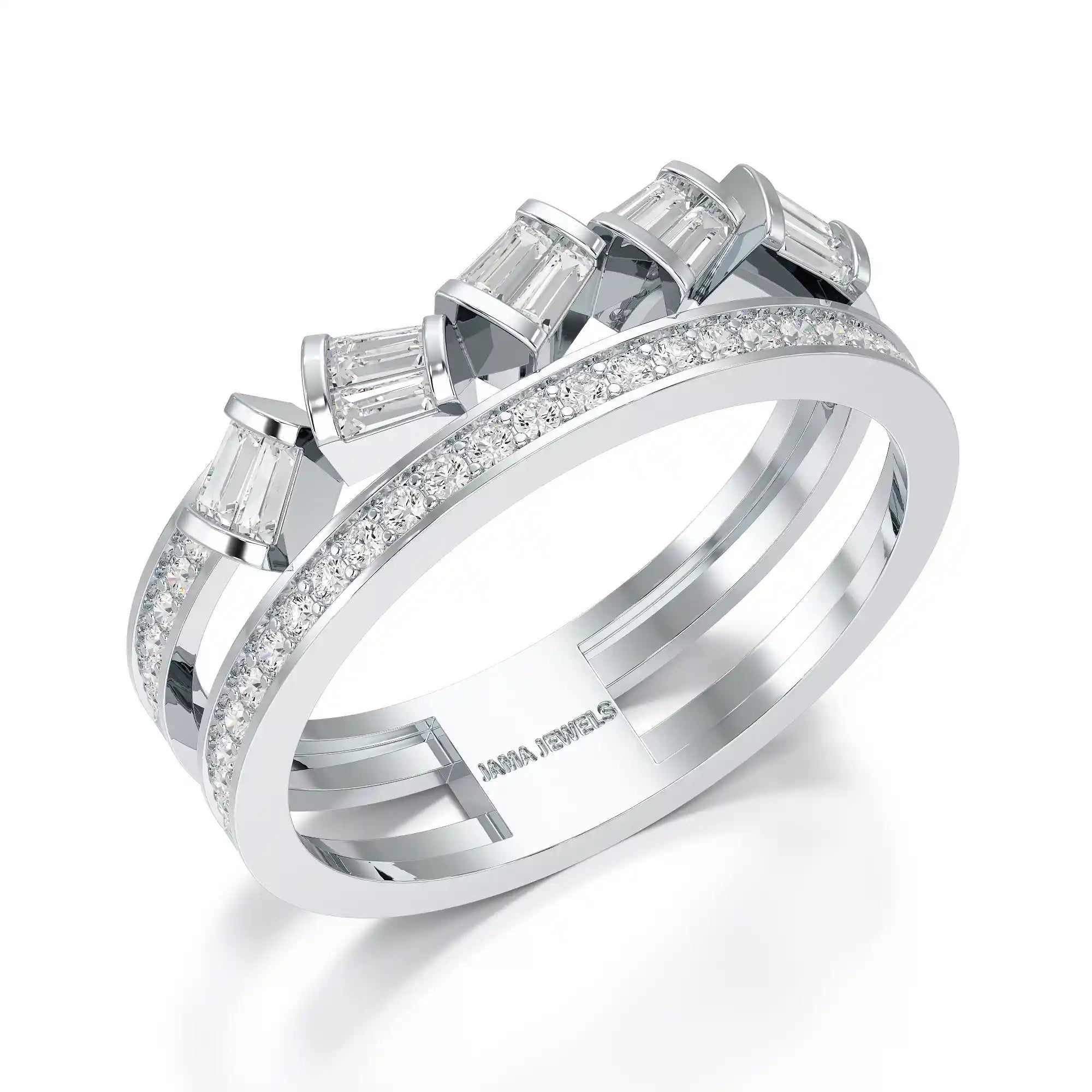 0.50 CT Two Row Ring with Round and Taper Cut Diamonds