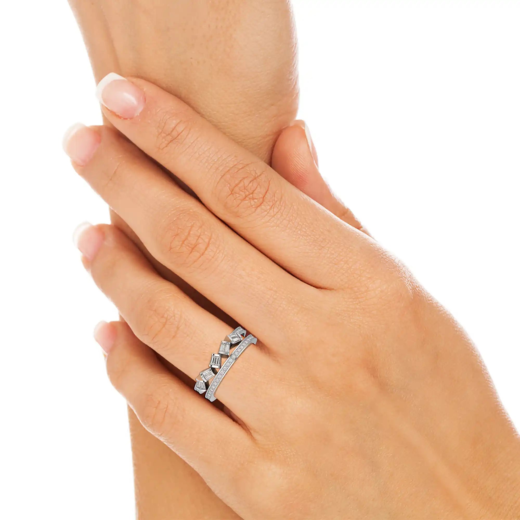 0.50 CT Two Row Ring with Round and Taper Cut Diamonds