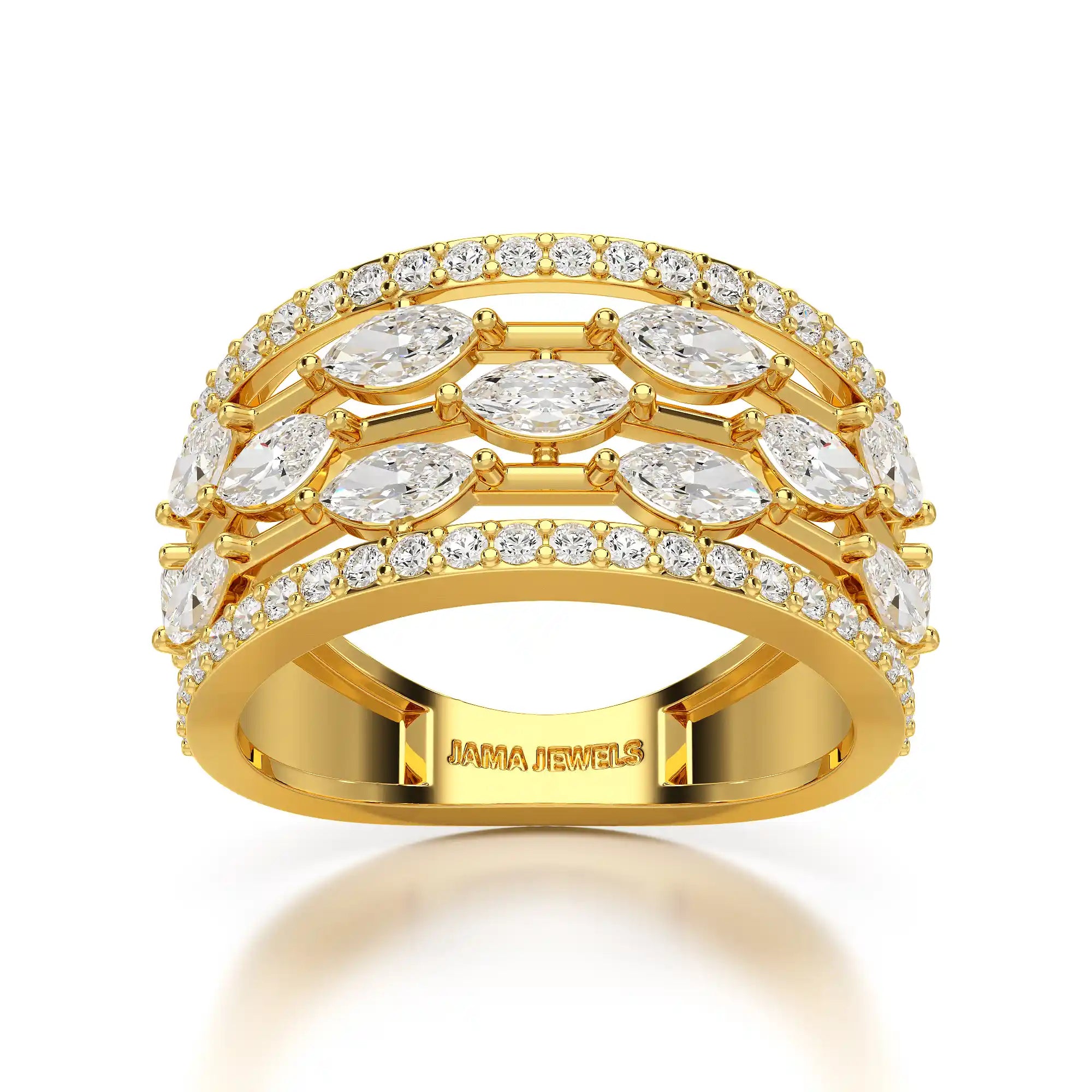 1.75 CT Five Row Ring with Marquise & Round Diamonds