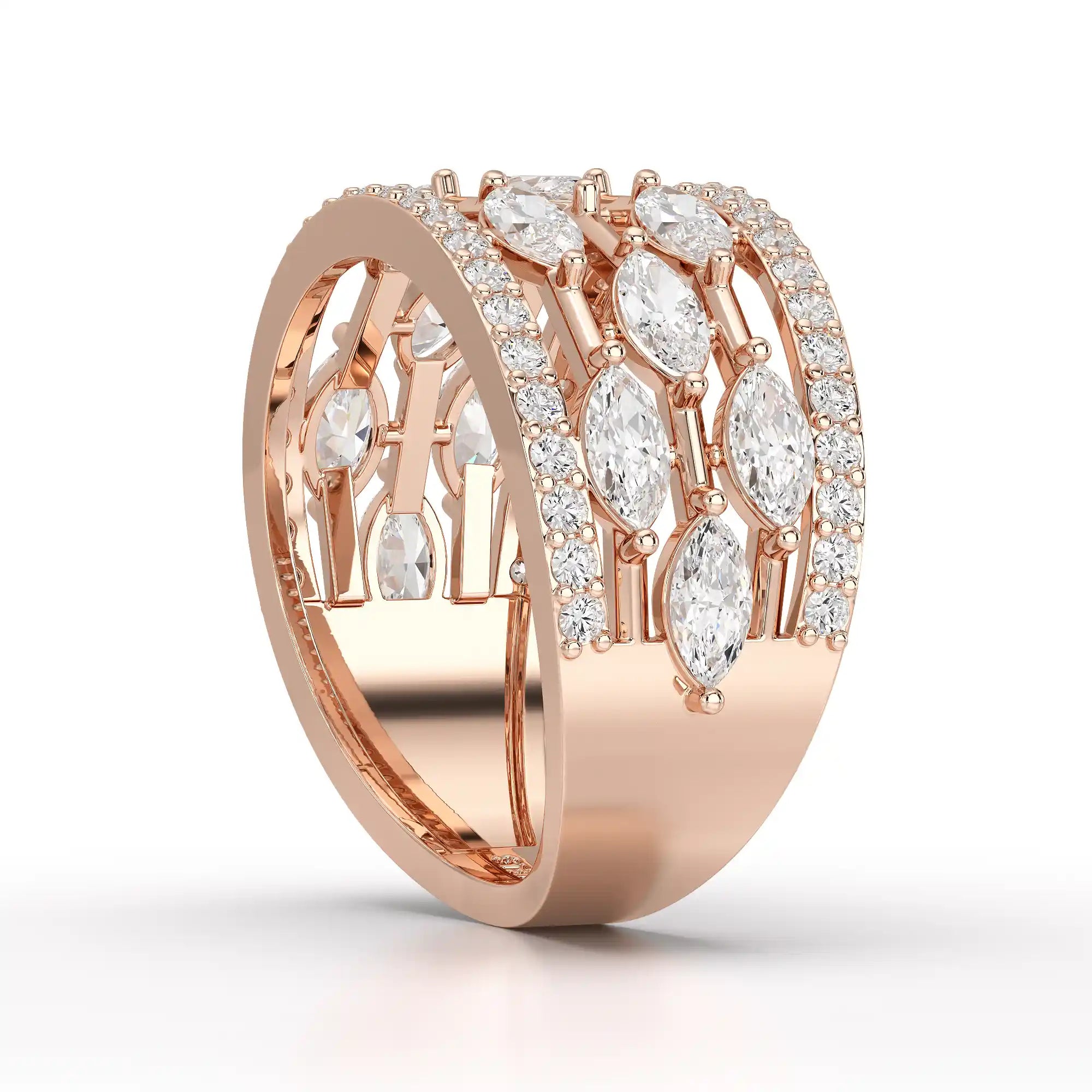 1.75 CT Five Row Ring with Marquise & Round Diamonds