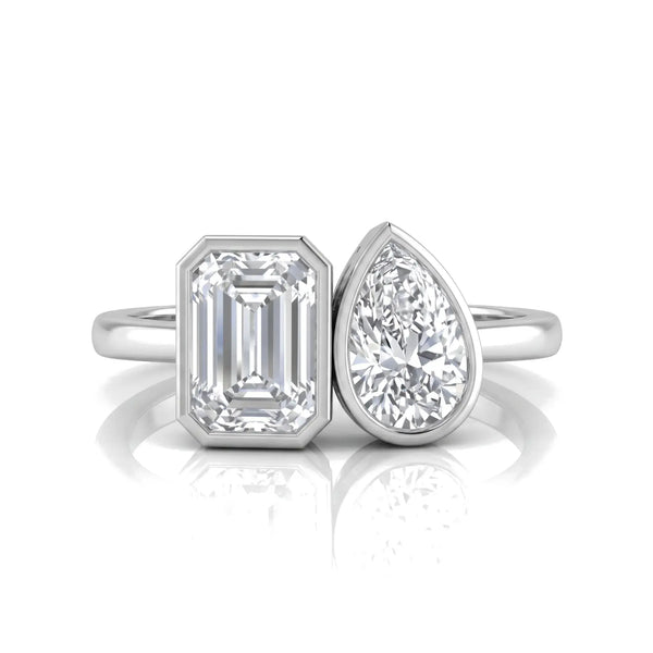 2.55 CT Emerald & Pear Two Stone Diamond Ring