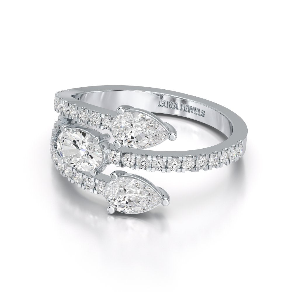 1.35 CT Three Row Diamond Bypass Ring Jama Jewels