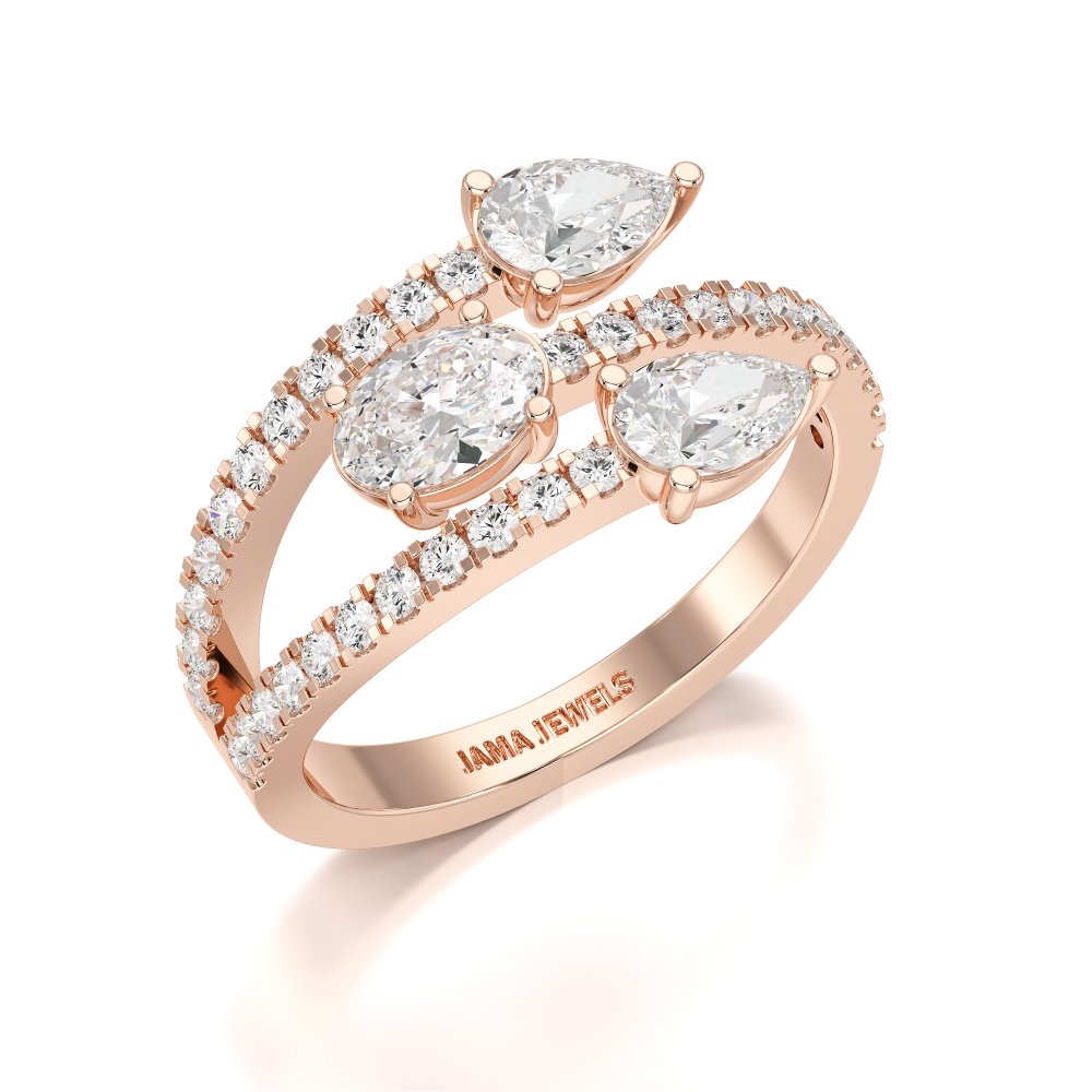 1.35 CT Three Row Diamond Bypass Ring Jama Jewels