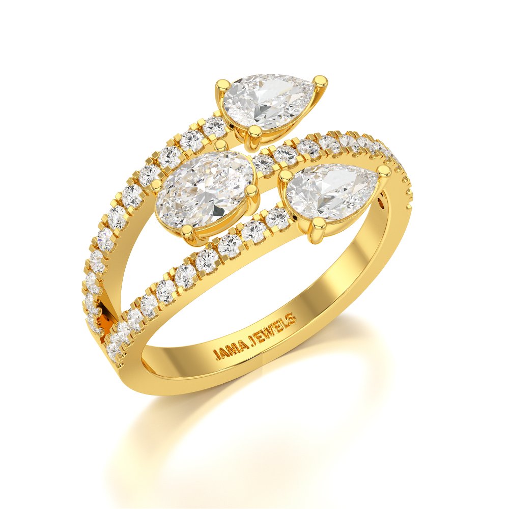 1.35 CT Three Row Diamond Bypass Ring Jama Jewels