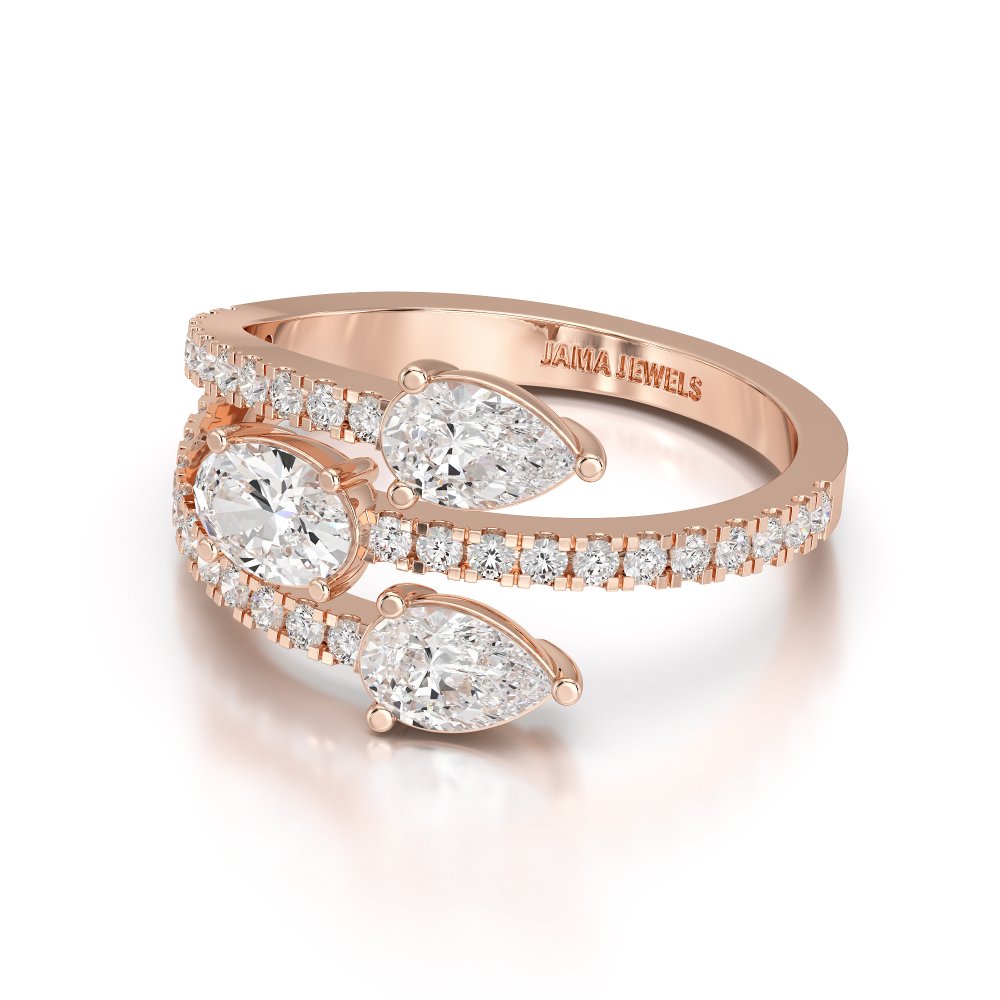 1.35 CT Three Row Diamond Bypass Ring Jama Jewels