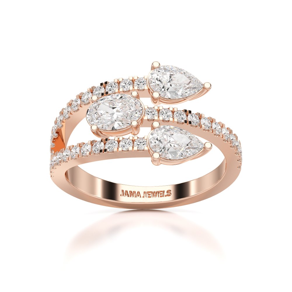 1.35 CT Three Row Diamond Bypass Ring Jama Jewels