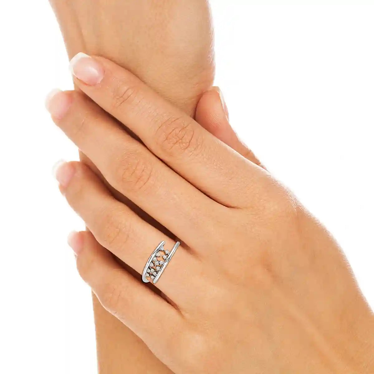 0.10 CT Pipe Pave Lab Diamond Ring with Round Diamonds