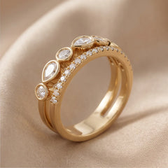 0.75 CT Pear & Round Two Layer Bezel & Pavé Diamond Ring