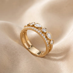0.75 CT Pear & Round Two Layer Bezel & Pavé Diamond Ring