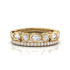 0.75 CT Pear & Round Two Layer Bezel & Pavé Diamond Ring