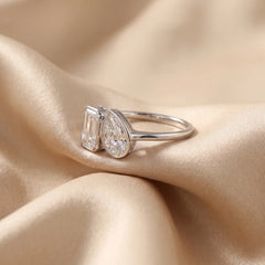 2.55 CT Emerald & Pear Two Stone Diamond Ring