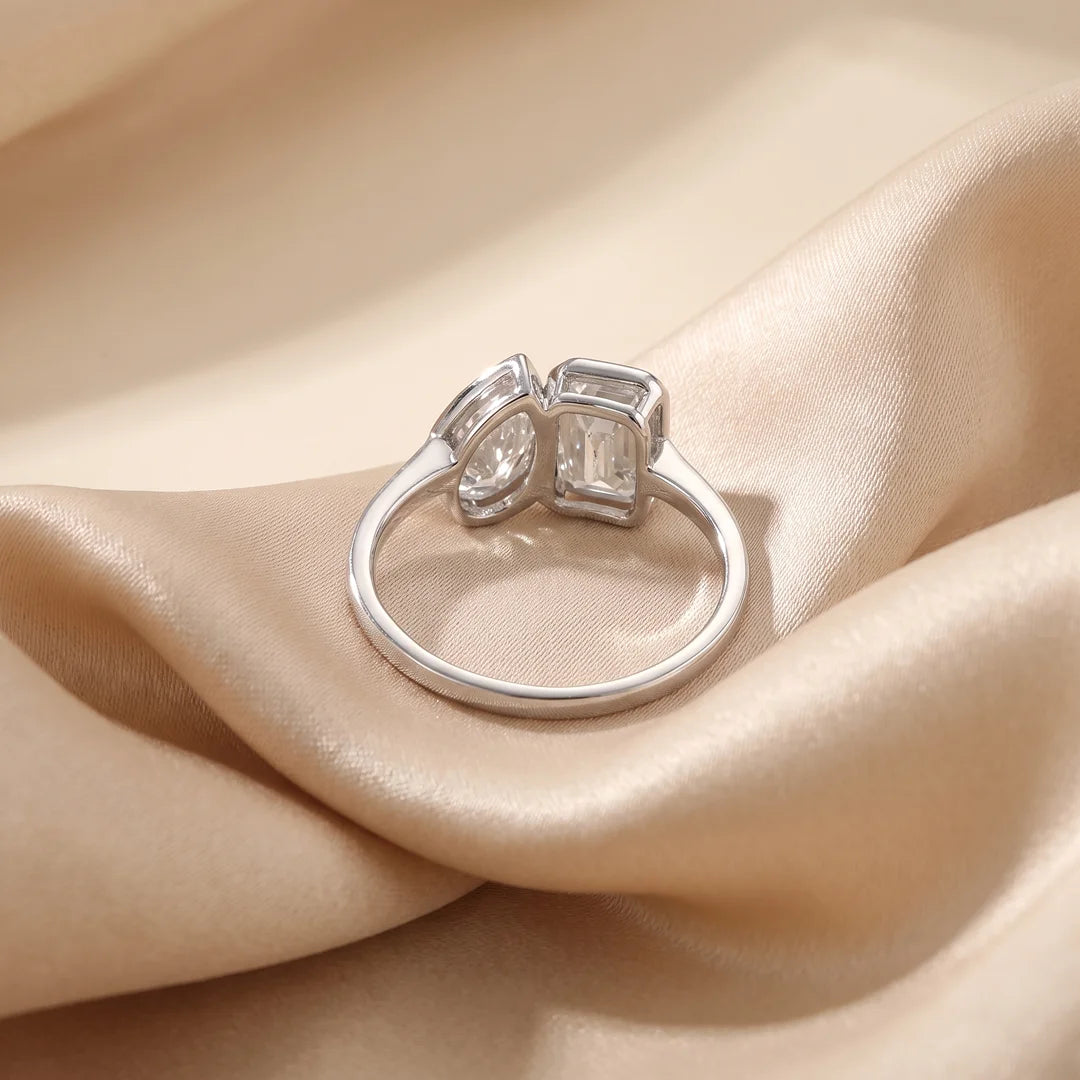 2.55 CT Emerald & Pear Two Stone Diamond Ring