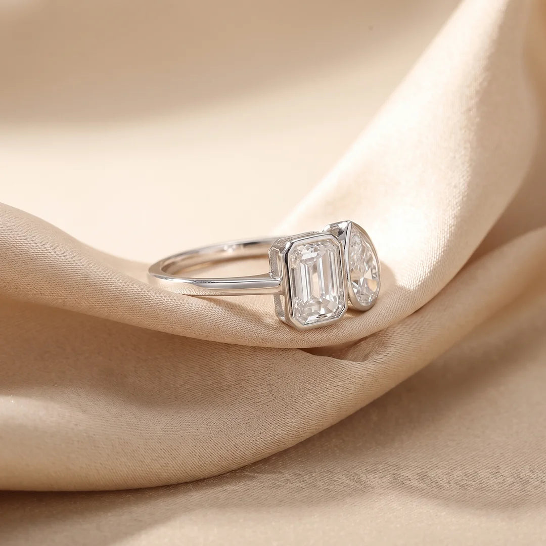 2.55 CT Emerald & Pear Two Stone Diamond Ring