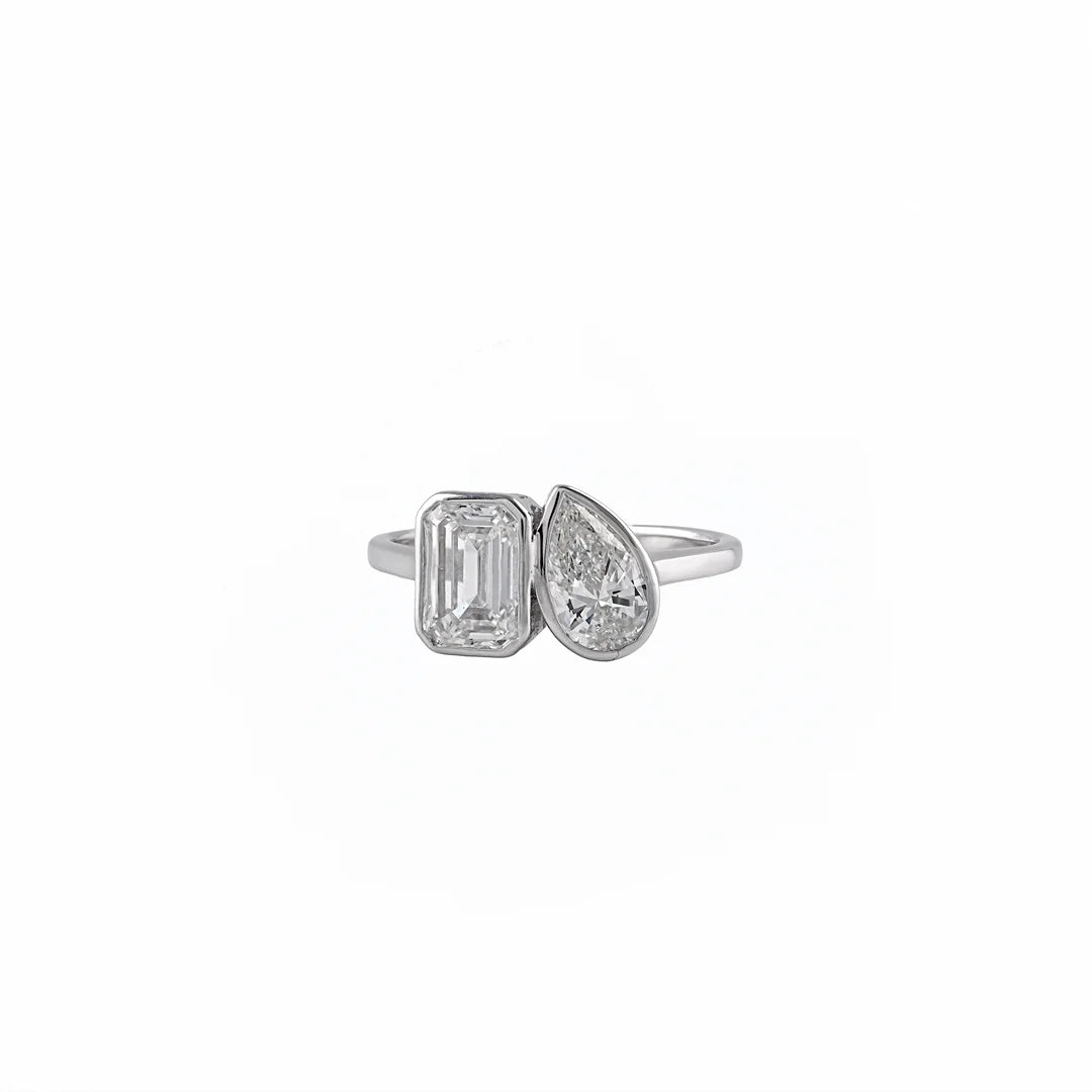 2.55 CT Emerald & Pear Two Stone Diamond Ring