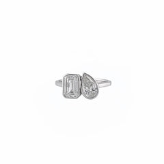 2.55 CT Emerald & Pear Two Stone Diamond Ring