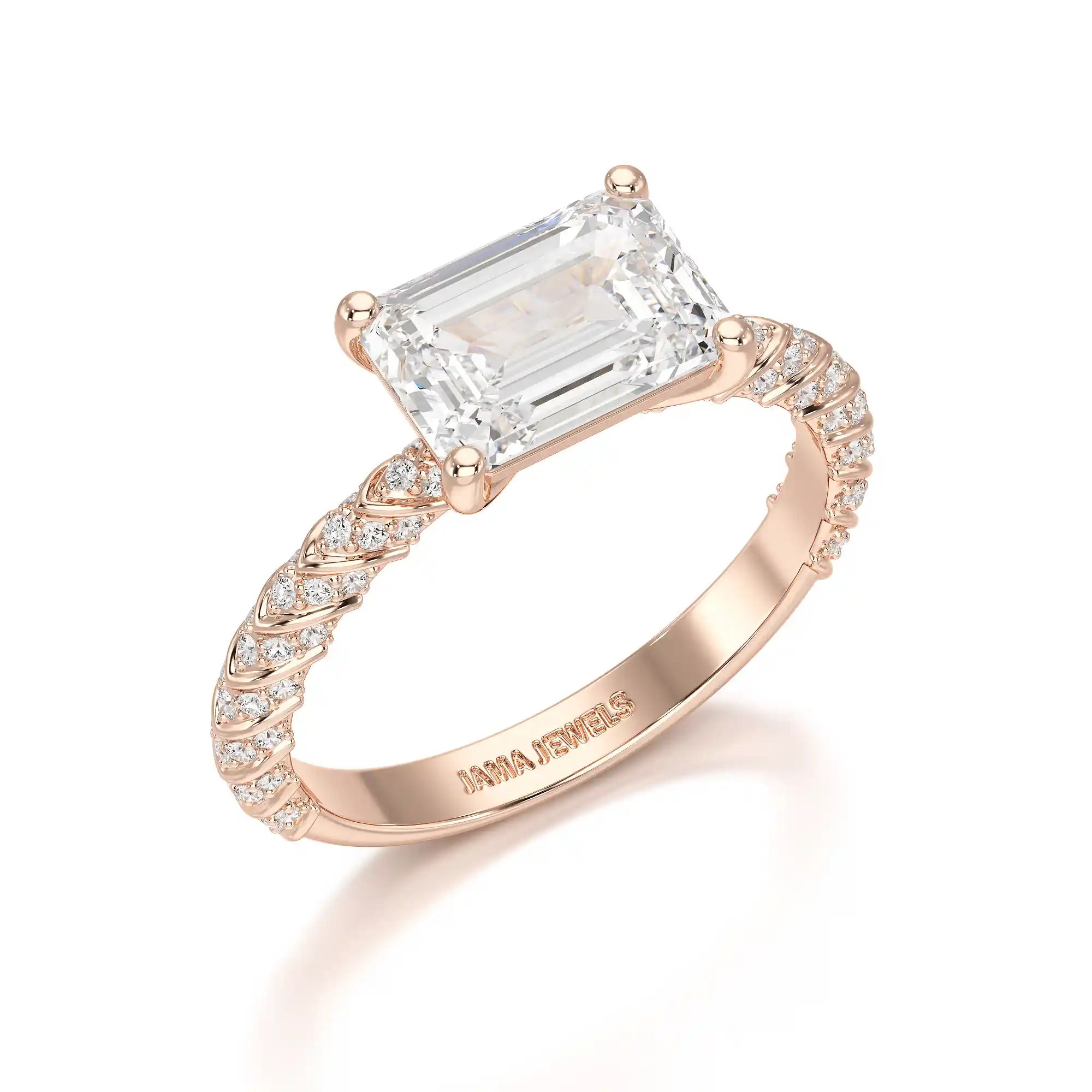 2.40 CT Straight Emerald Cut Lab Diamond Ring