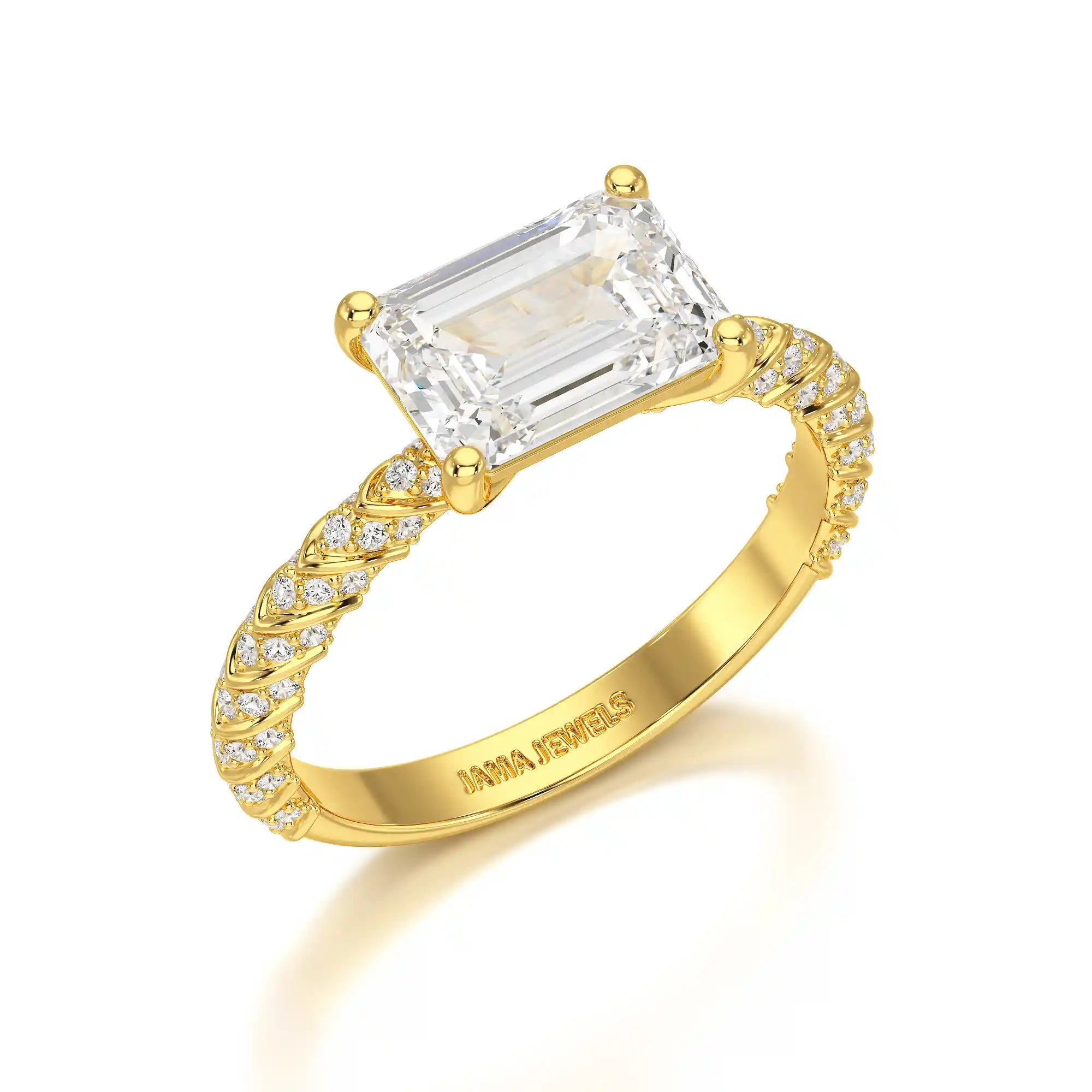 2.40 CT Straight Emerald Cut Lab Diamond Ring