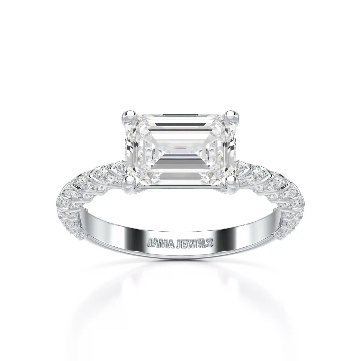 2.40 CT Straight Emerald Cut Lab Diamond Ring