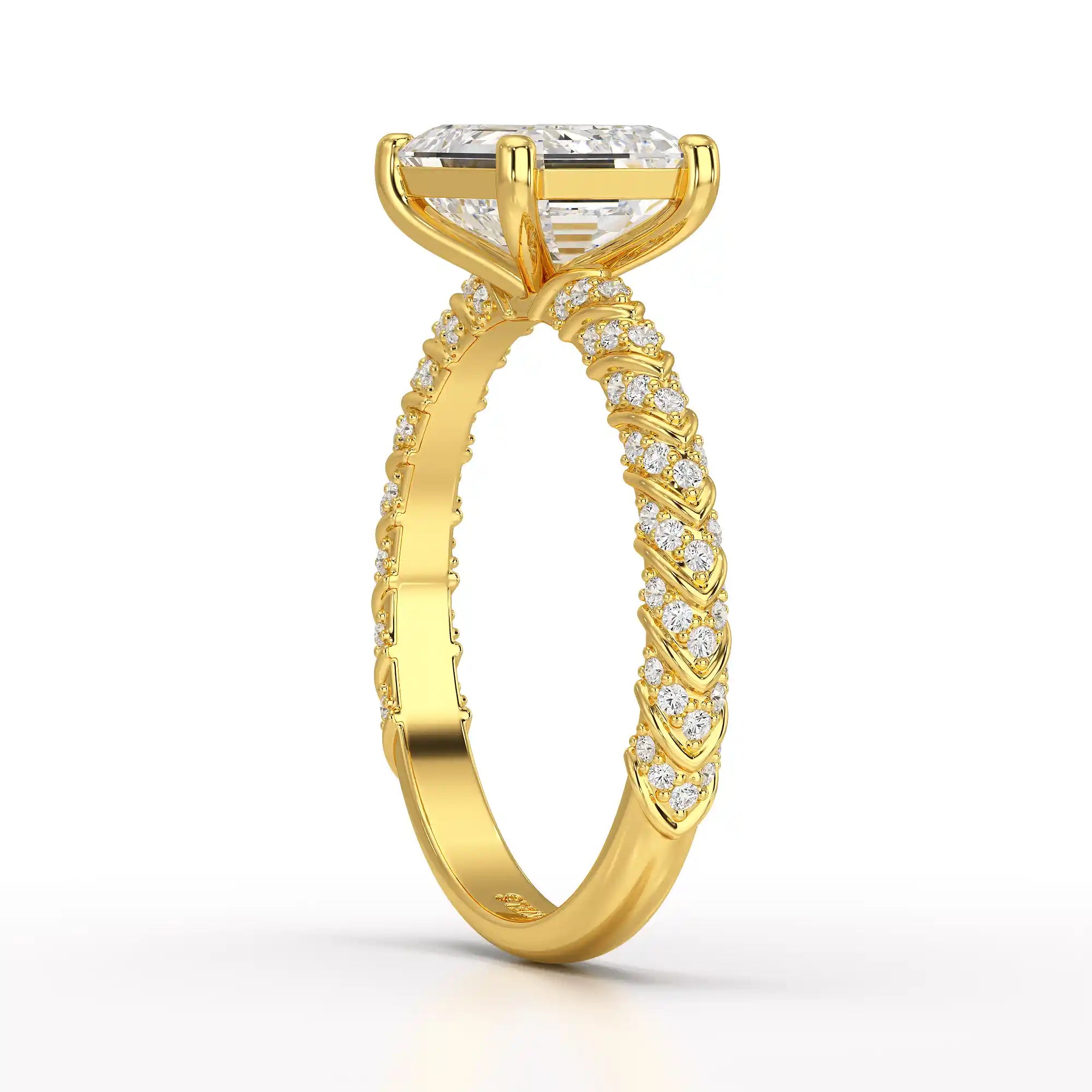 2.40 CT Straight Emerald Cut Lab Diamond Ring