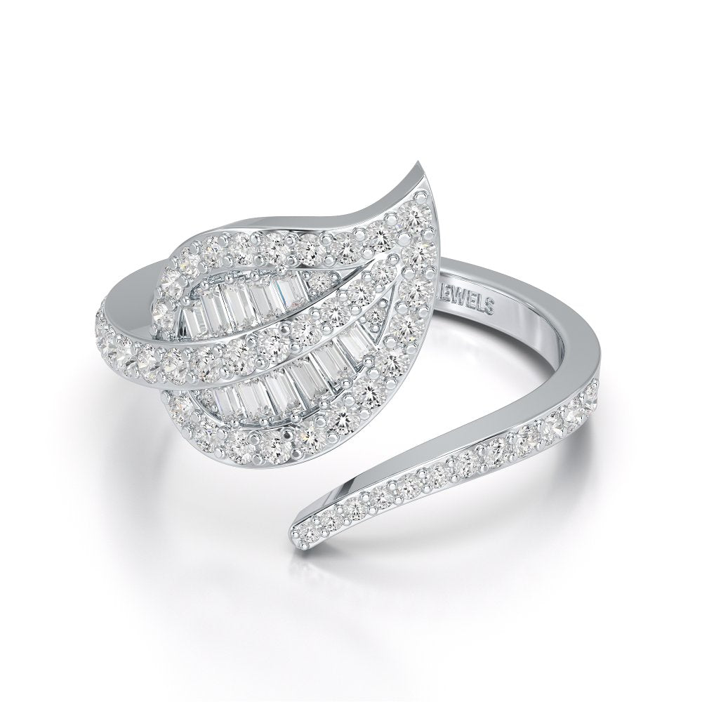 0.70 CT Baguette Cut Diamond Open Leaf Ring Jama Jewels