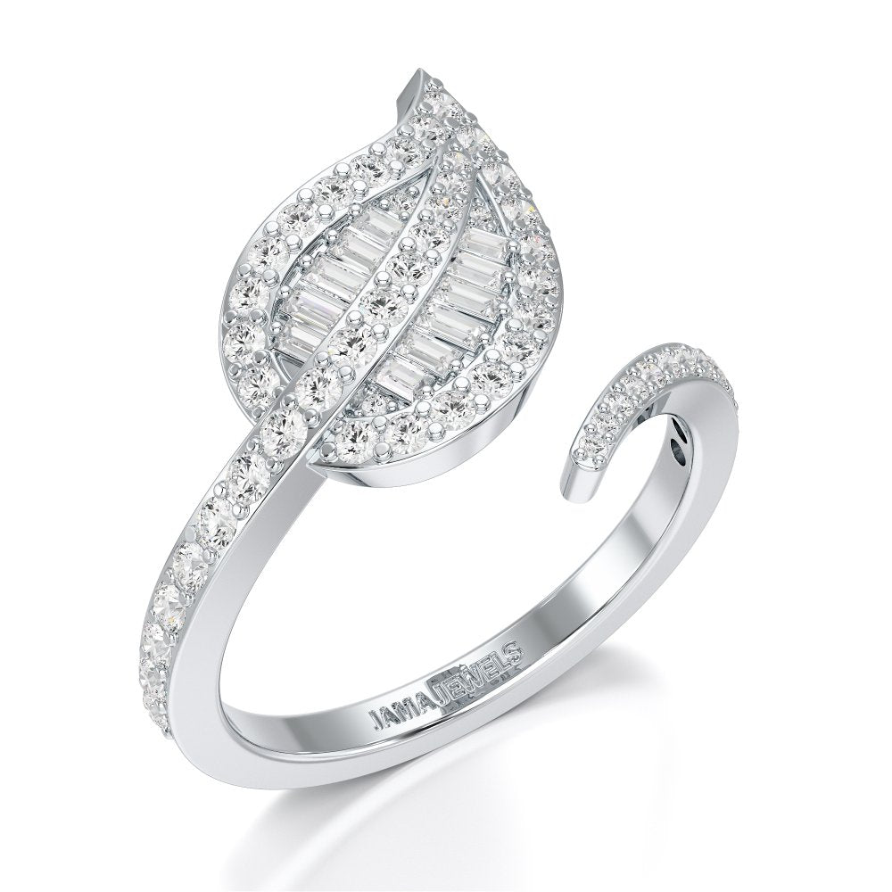 0.70 CT Baguette Cut Diamond Open Leaf Ring Jama Jewels