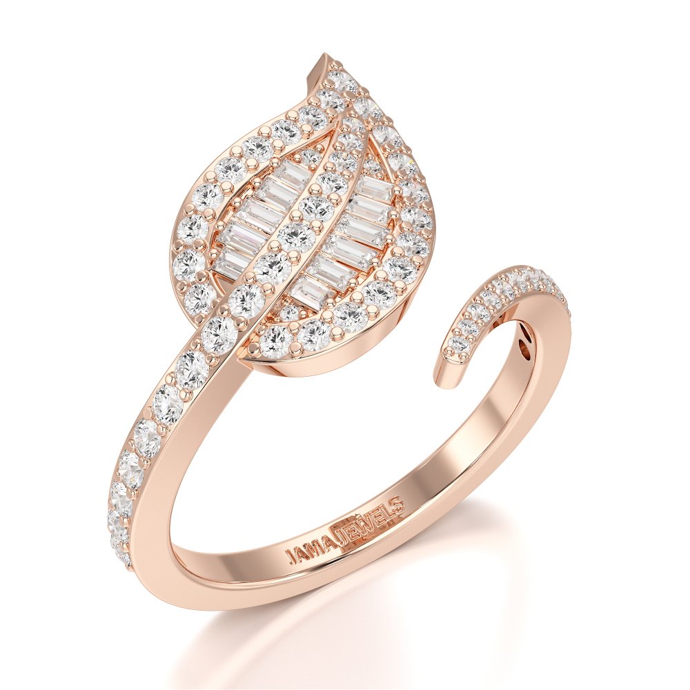 0.70 CT Baguette Cut Diamond Open Leaf Ring Jama Jewels