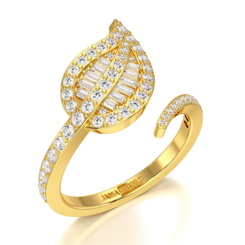 0.70 CT Baguette Cut Diamond Open Leaf Ring Jama Jewels