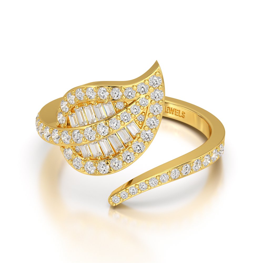 0.70 CT Baguette Cut Diamond Open Leaf Ring Jama Jewels