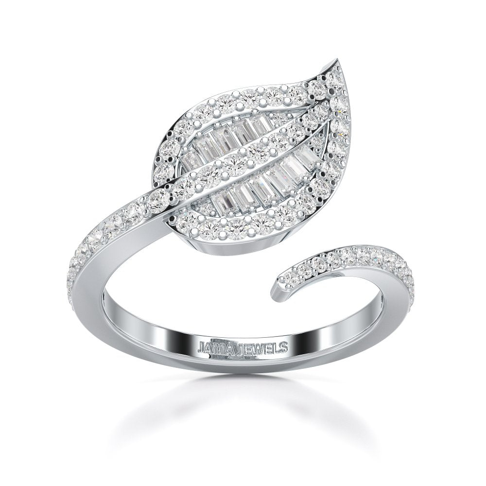 0.70 CT Baguette Cut Diamond Open Leaf Ring Jama Jewels
