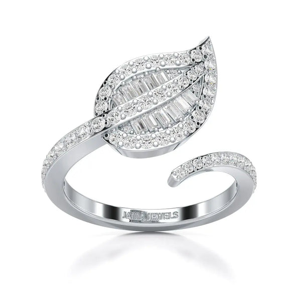 0.70 CT Baguette Cut Diamond Open Leaf Ring